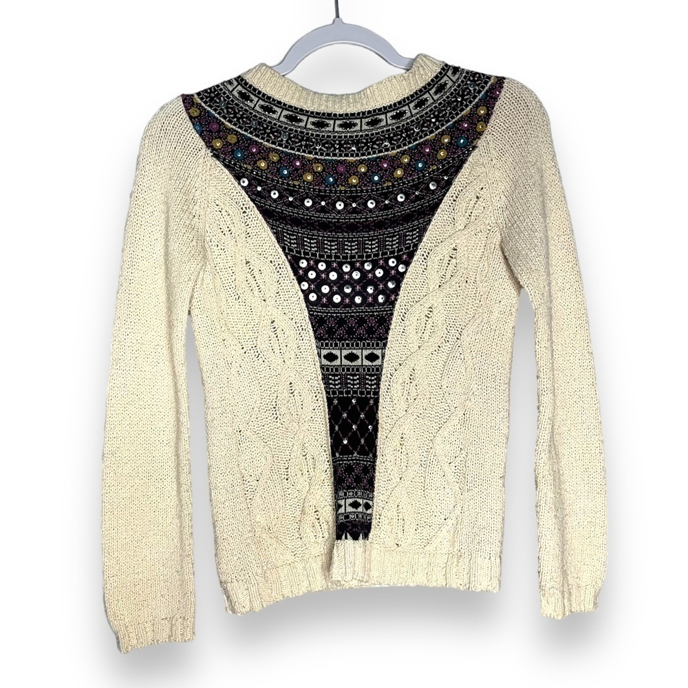 Angel of the North Algarve Beaded Sweater Size XS  ANTHROPOLOGIE Tag Boho FLAW